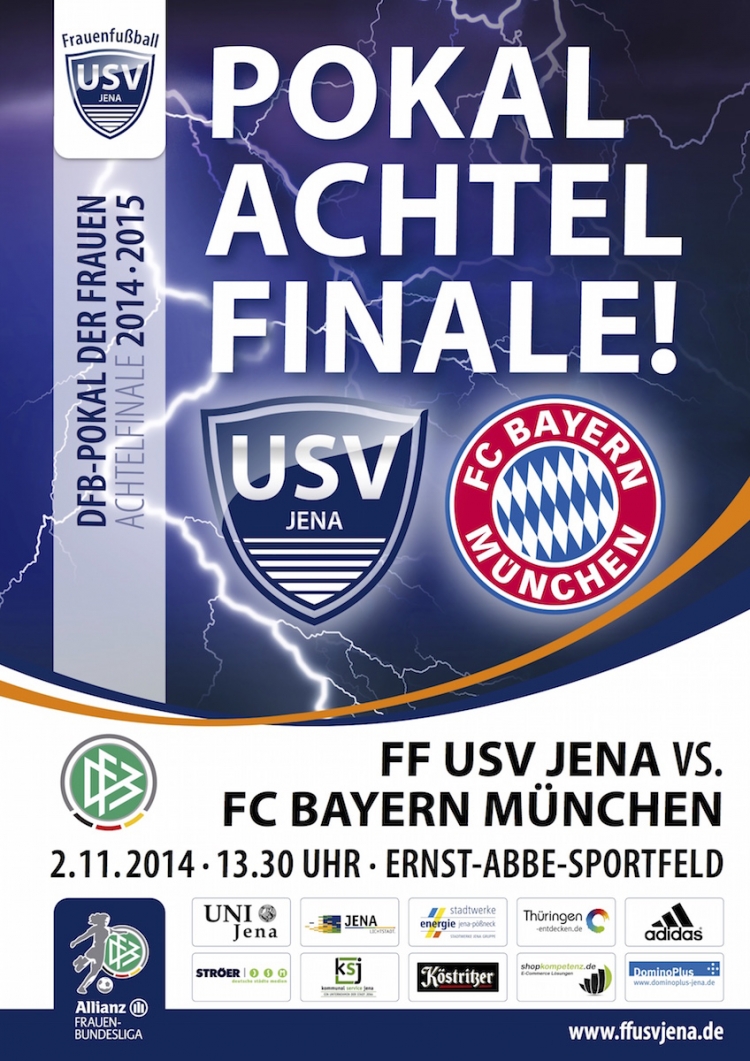 DFB-Pokal-Achtelfinale im Ernst-Abbe-Sportfeld - Der Gegner im Achtelfinale des DFB-Pokals steht fest: am 02.11. spielt der FF USV Jena&#8230;